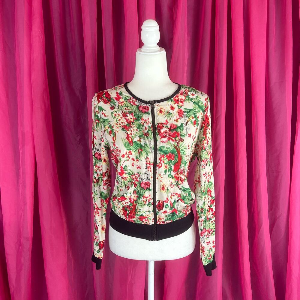 Twiggy London‎ lightweight floral print zip up jacket, size xs